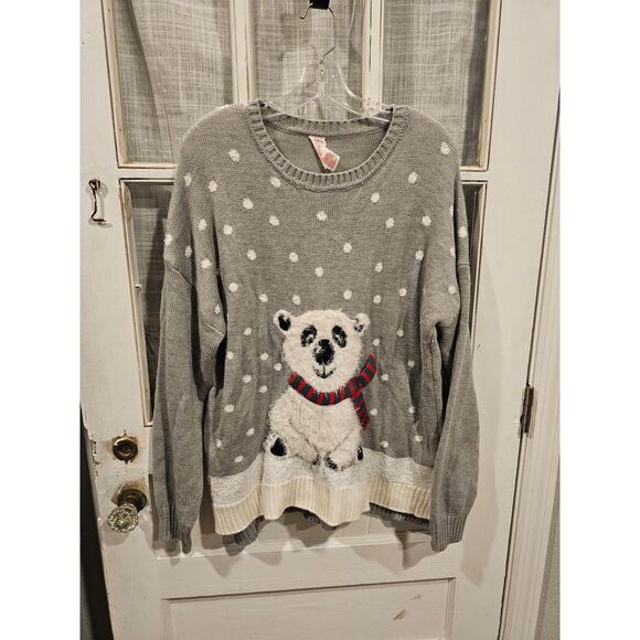 Gray Polar Bear Winter Theme Sweater‎ Women's Size XL - Picture 1 of 4